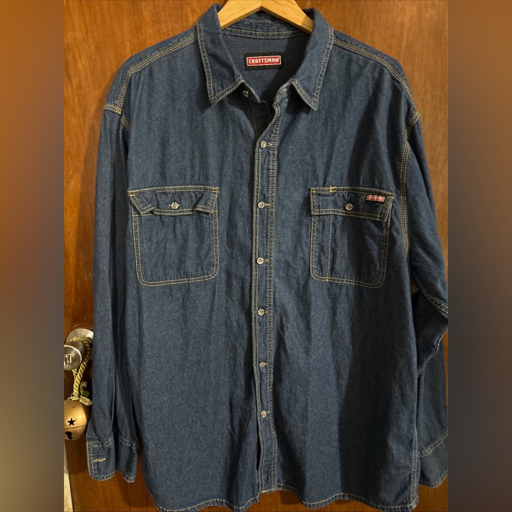 VTG Craftsman Shirt Mens Sz XL Denim Jean Button Up Long Sleeve
